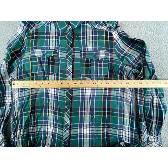C Est 1946 Shirt Womens Large Green Plaid Button Up Long Sleeve Collar - Picture 6 of 9